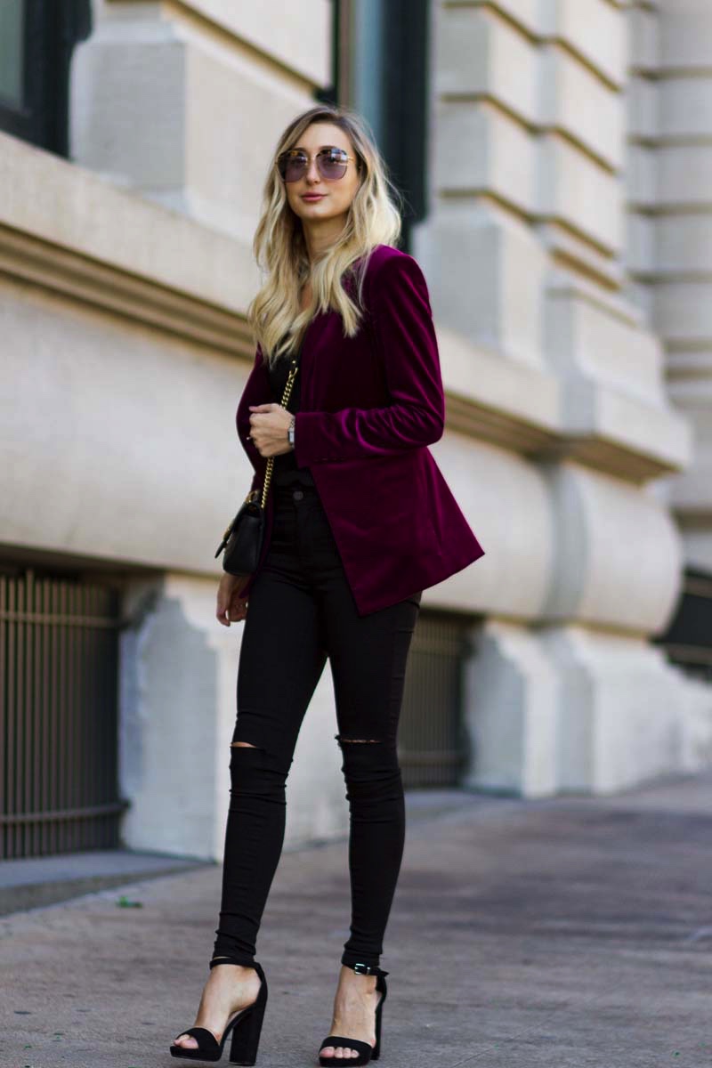 Velvet Blazer and Jeans that Make My Legs Look Longer