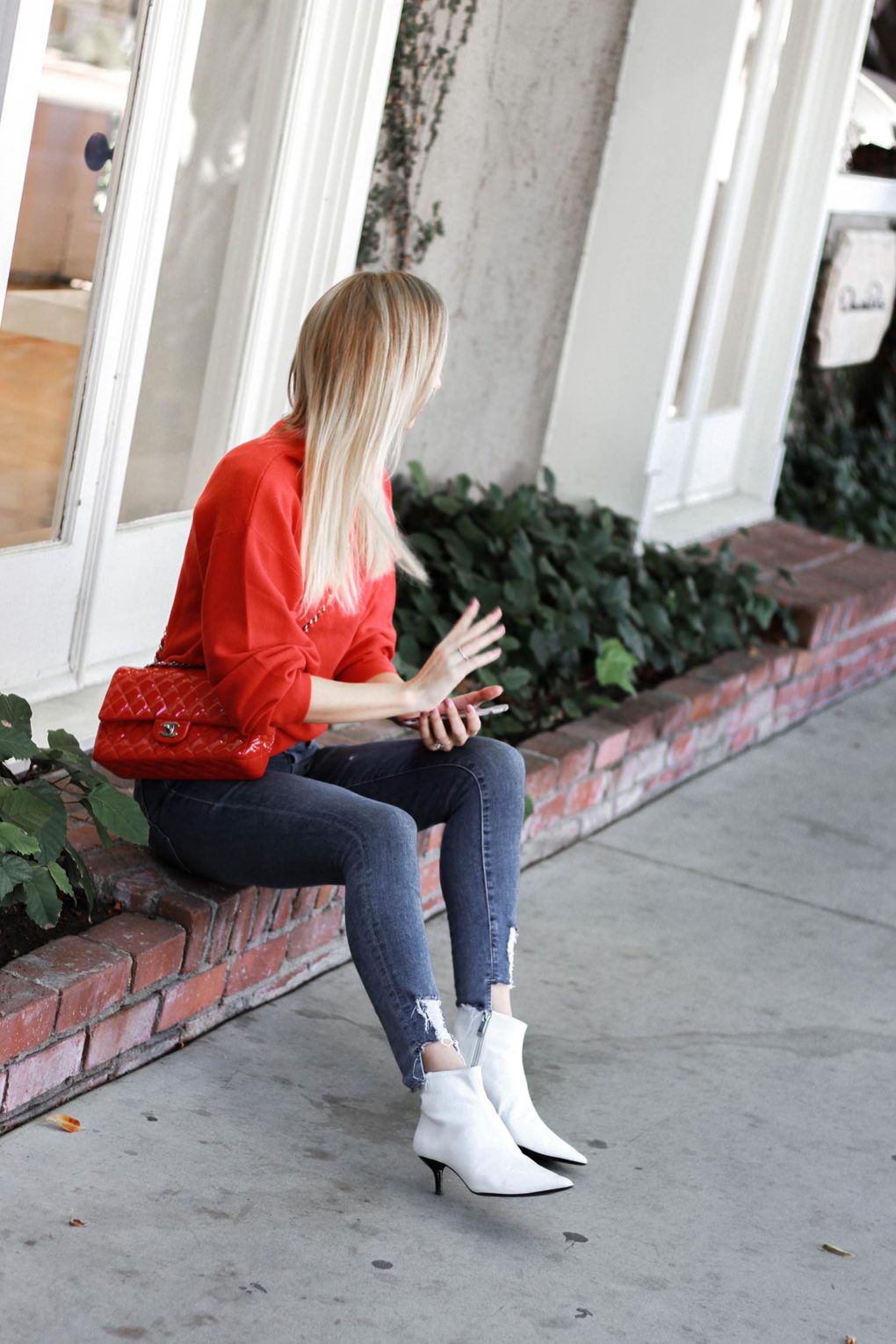 Red Sweater Outfit and Tea at Alfred’s Tea Room