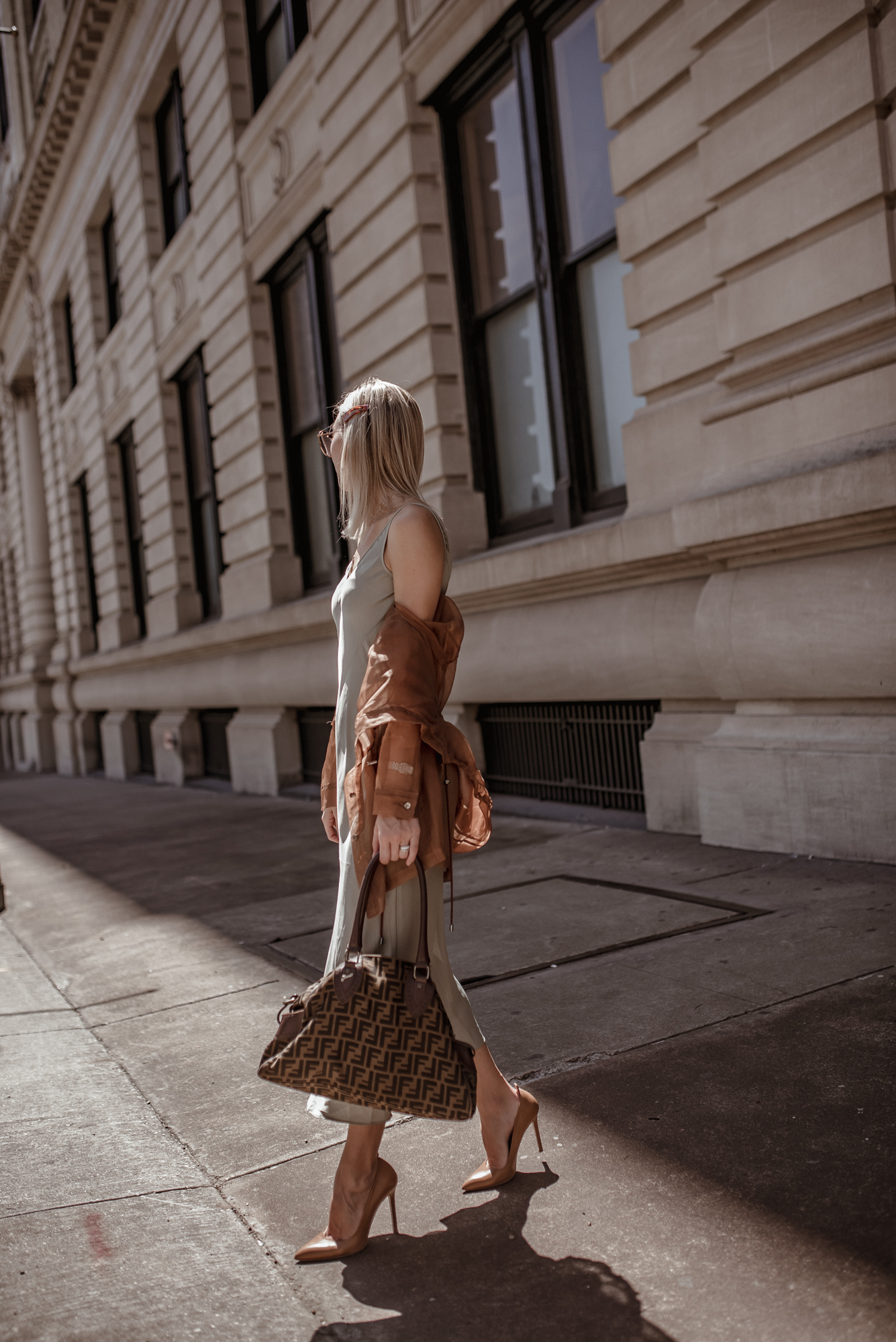 Vintage Fendi Zucca Bag & Sage Green ​​Slip Dress