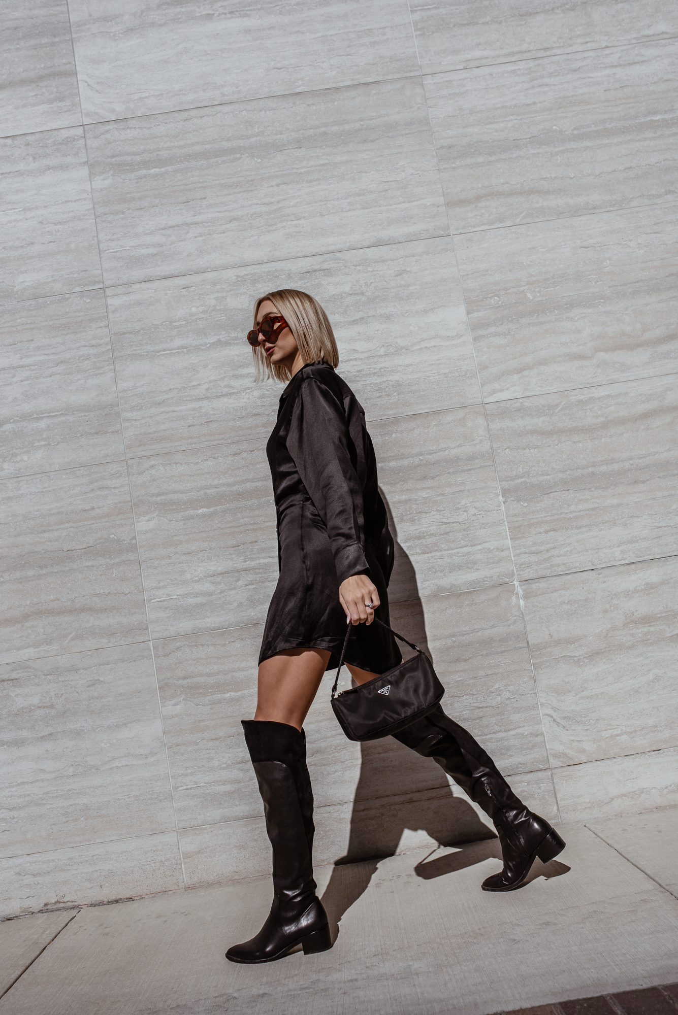 Silk Shirt Dress + OTK Boots - Chiara