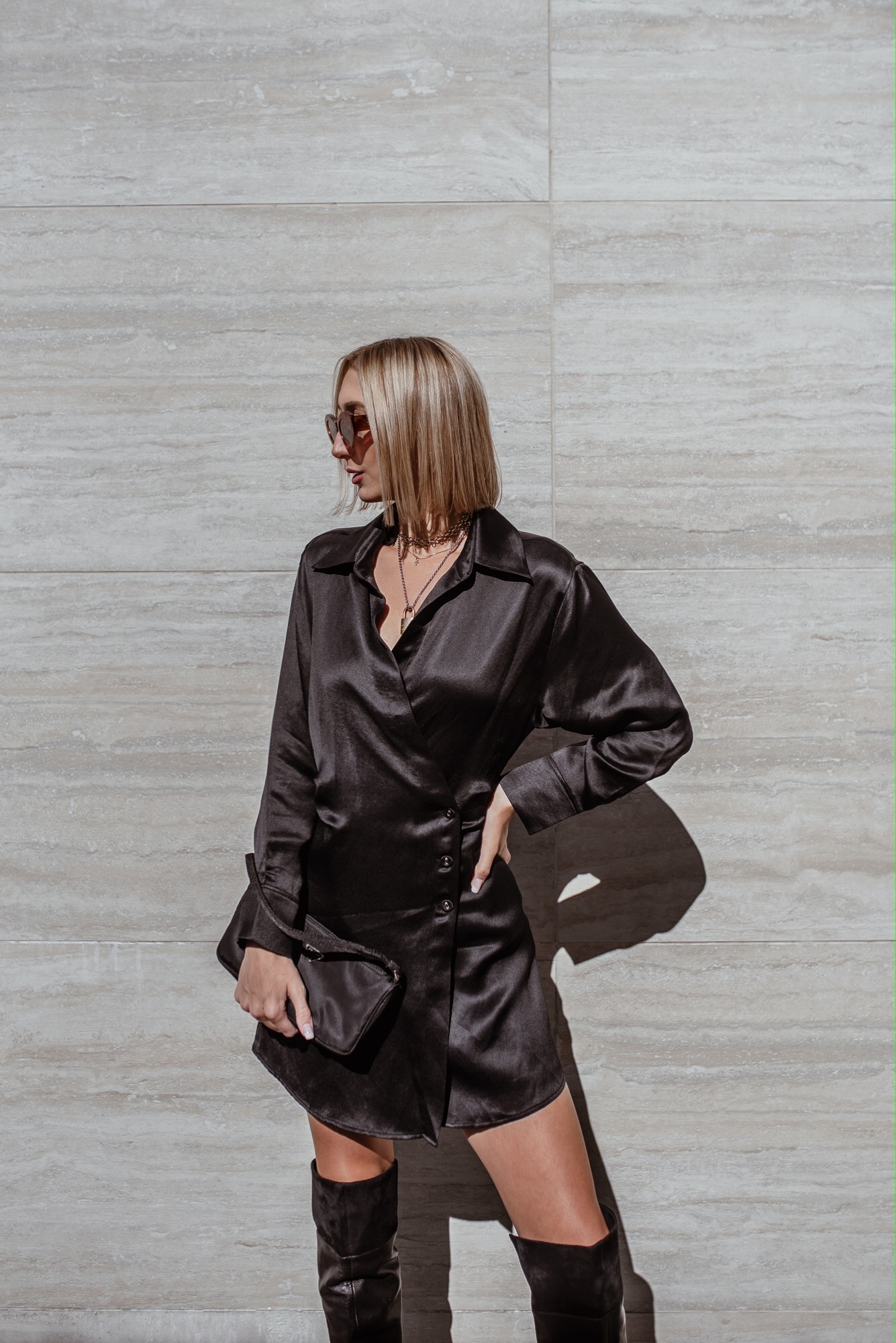 Silk Shirt Dress + OTK Boots - Chiara